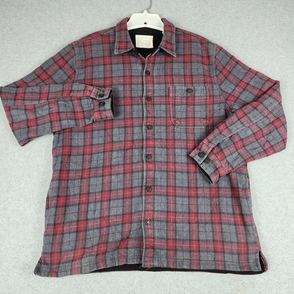 Weatherproof Vintage Shirt Jacket Mens Large Red Gray Plaid Flannel Button Front